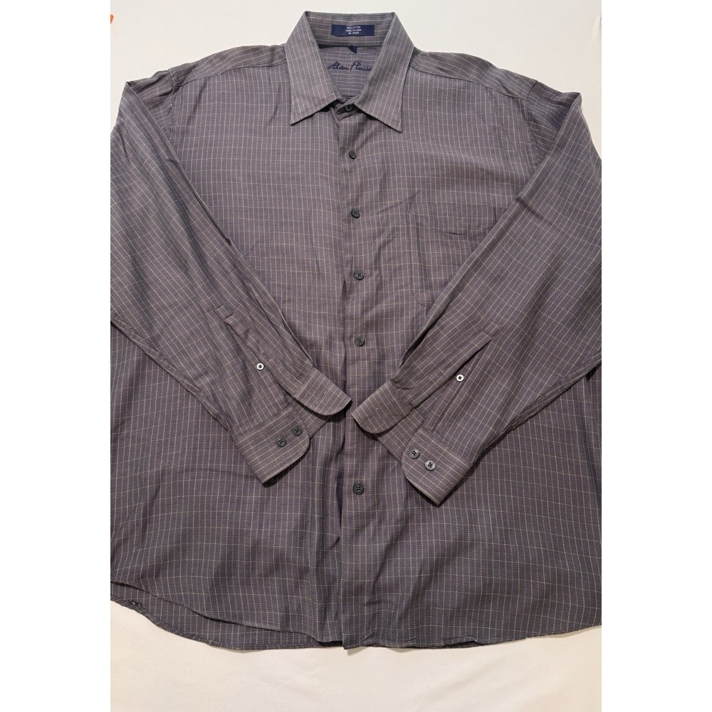 Alan Flusser Men's XL Gray Check Button Up Dress Shirt 100% Cotton Long Sleeve